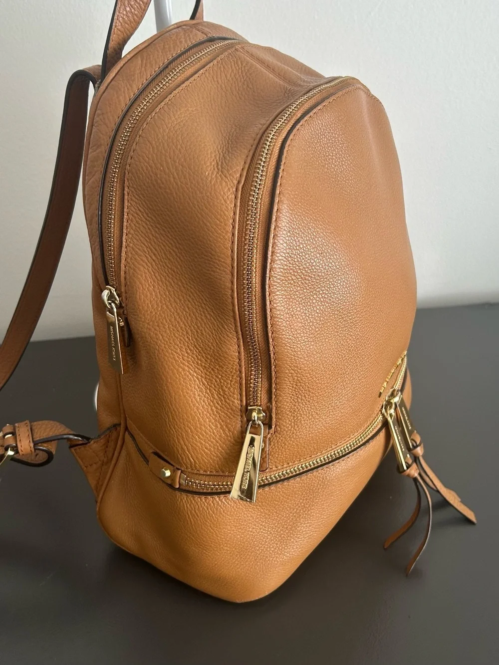 Michael Kors Brown Pebbled Leather Backpack Gold Hardware Bookbag